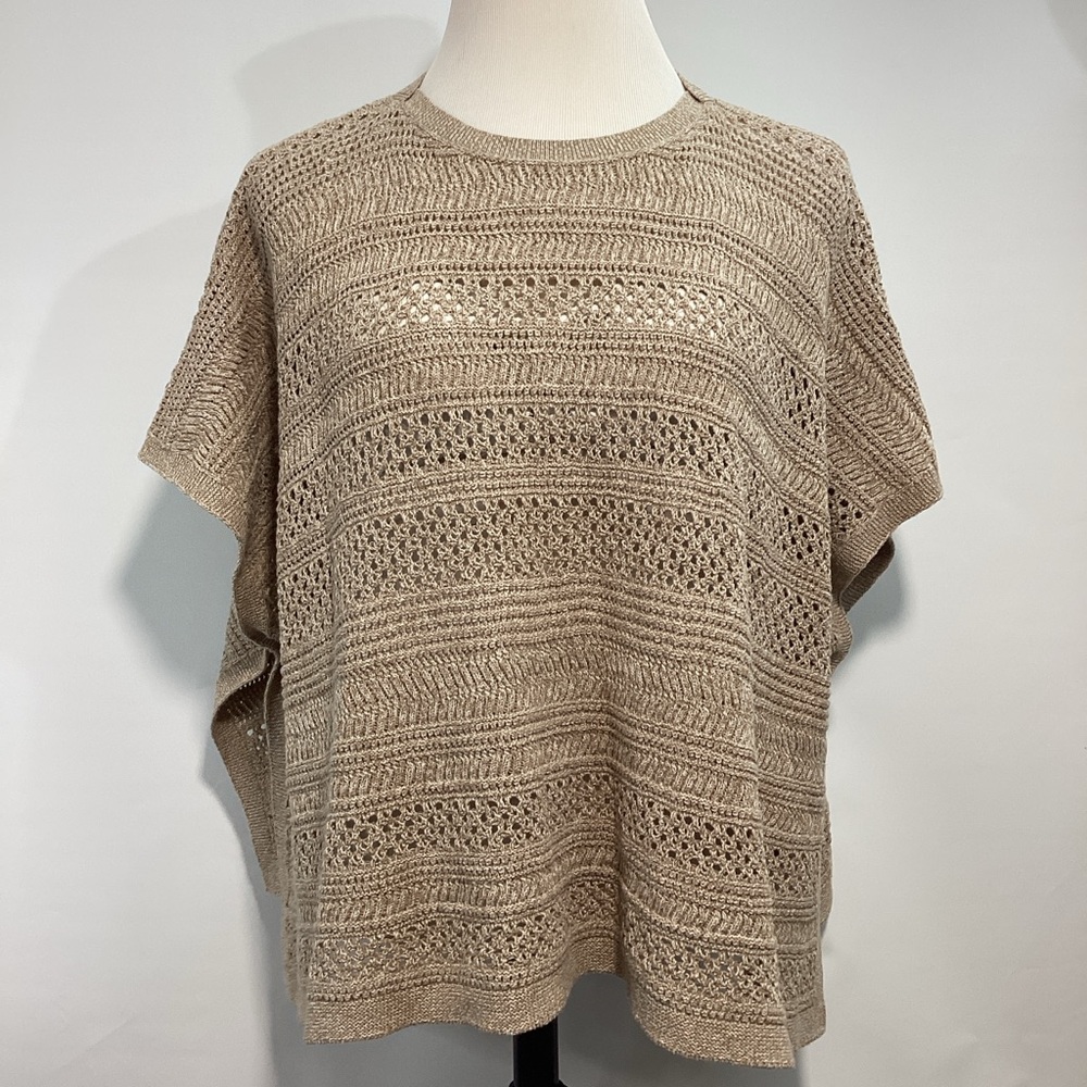 J. Jill Beige Textured Knit Versatile Pullover Top Poncho Tunic Sweater Size L
